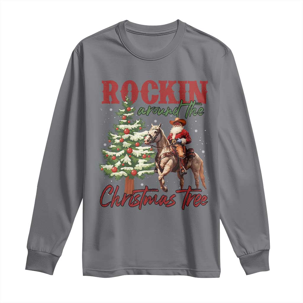 Western Christmas Long Sleeve Shirt Vintage 90s Cowboy Santa Claus Xmas Tree - African Pride