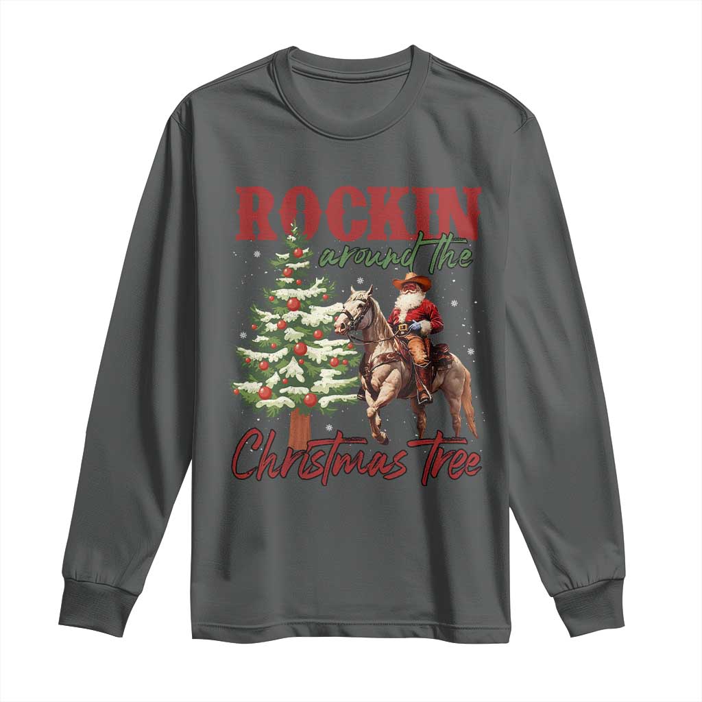 Western Christmas Long Sleeve Shirt Vintage 90s Cowboy Santa Claus Xmas Tree - African Pride