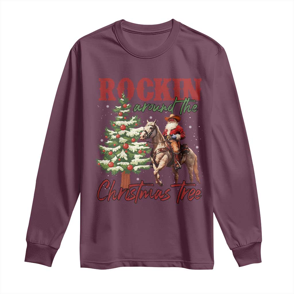 Western Christmas Long Sleeve Shirt Vintage 90s Cowboy Santa Claus Xmas Tree - African Pride
