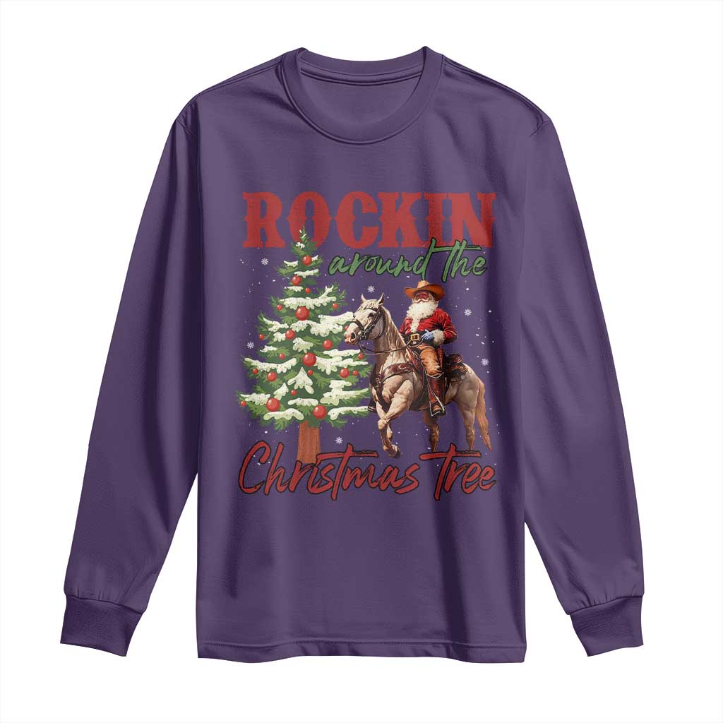 Western Christmas Long Sleeve Shirt Vintage 90s Cowboy Santa Claus Xmas Tree - African Pride