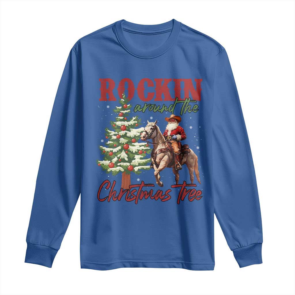 Western Christmas Long Sleeve Shirt Vintage 90s Cowboy Santa Claus Xmas Tree - African Pride