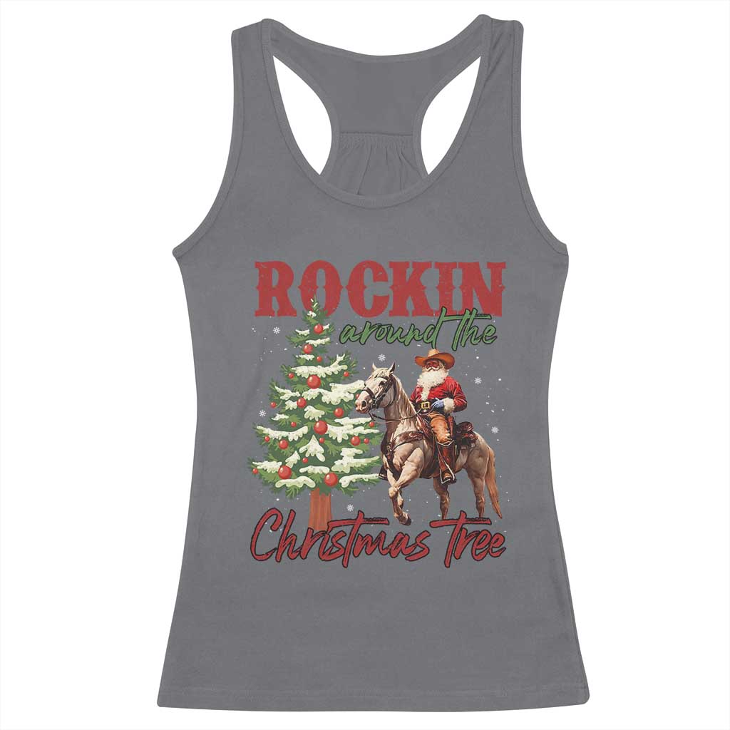 Western Christmas Racerback Tank Top Vintage 90s Cowboy Santa Claus Xmas Tree - African Pride