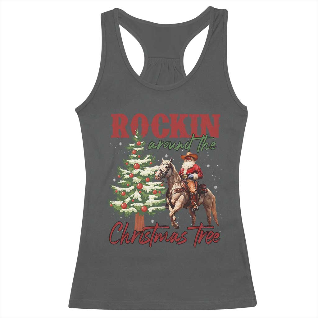 Western Christmas Racerback Tank Top Vintage 90s Cowboy Santa Claus Xmas Tree - African Pride