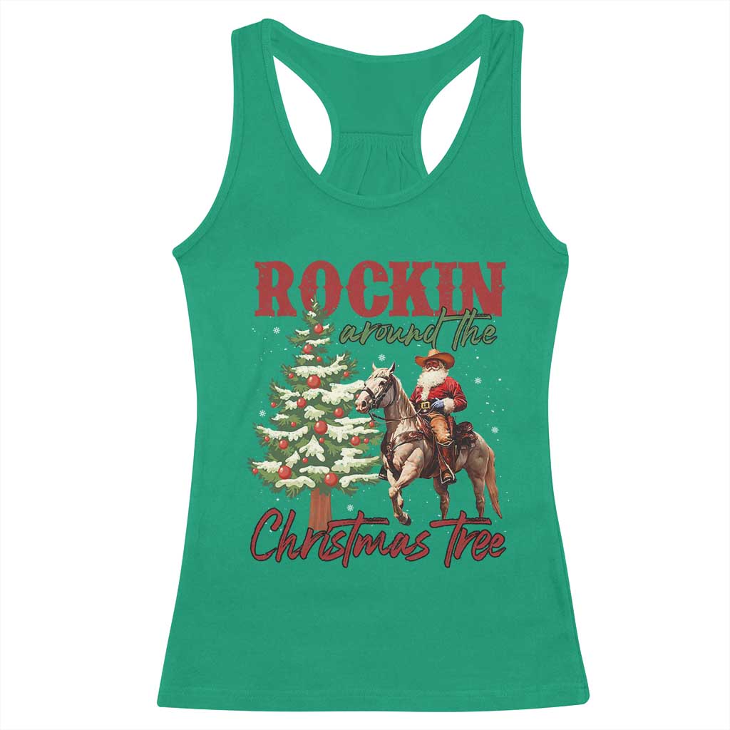 Western Christmas Racerback Tank Top Vintage 90s Cowboy Santa Claus Xmas Tree - African Pride