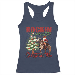 Western Christmas Racerback Tank Top Vintage 90s Cowboy Santa Claus Xmas Tree - African Pride