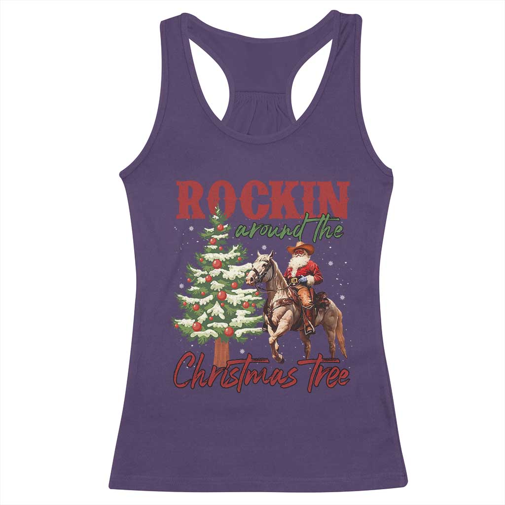 Western Christmas Racerback Tank Top Vintage 90s Cowboy Santa Claus Xmas Tree - African Pride