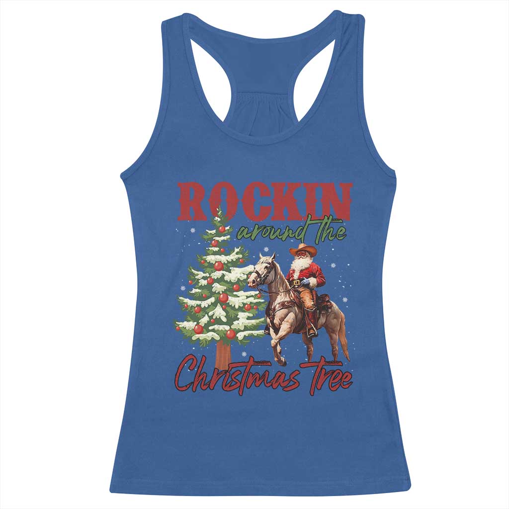 Western Christmas Racerback Tank Top Vintage 90s Cowboy Santa Claus Xmas Tree - African Pride