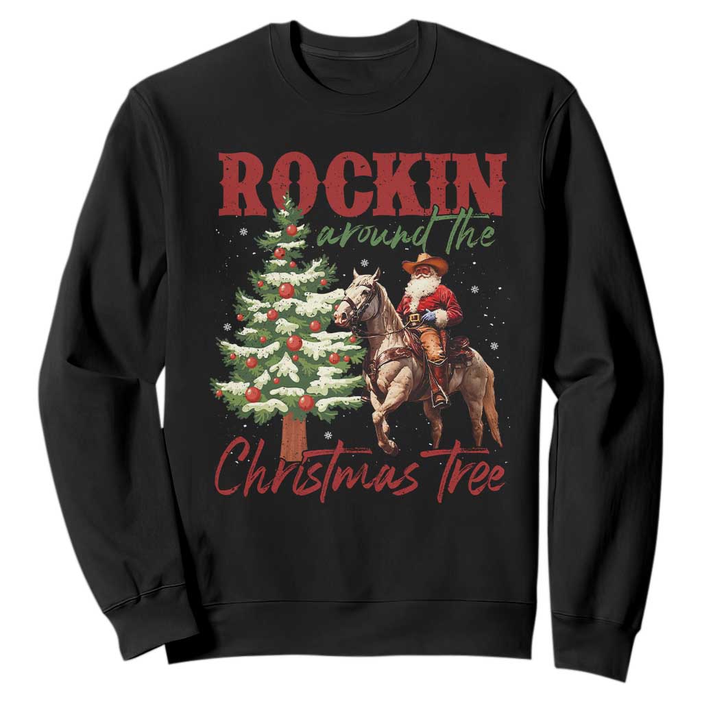 Western Christmas Sweatshirt Vintage 90s Cowboy Santa Claus Xmas Tree - African Pride