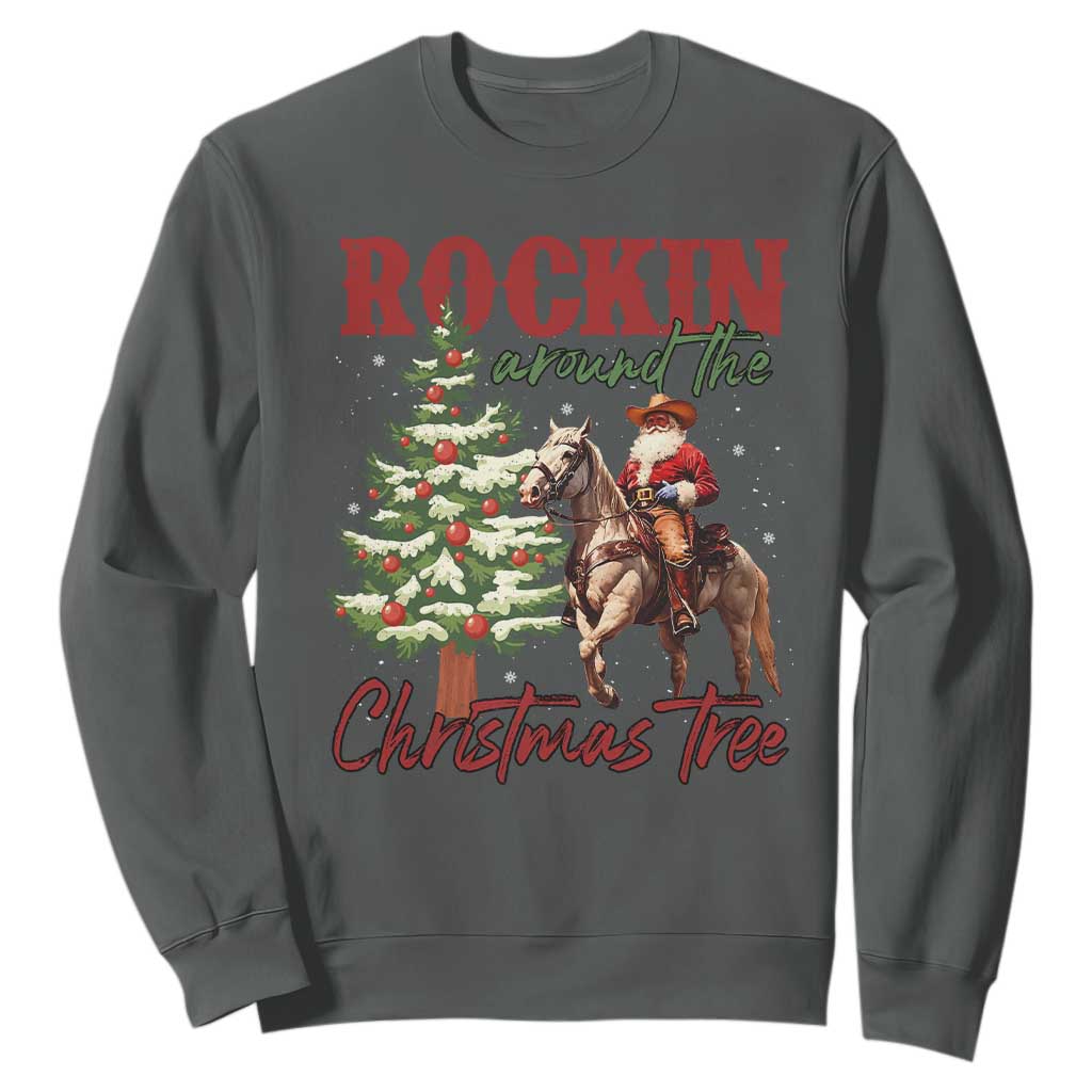 Western Christmas Sweatshirt Vintage 90s Cowboy Santa Claus Xmas Tree - African Pride