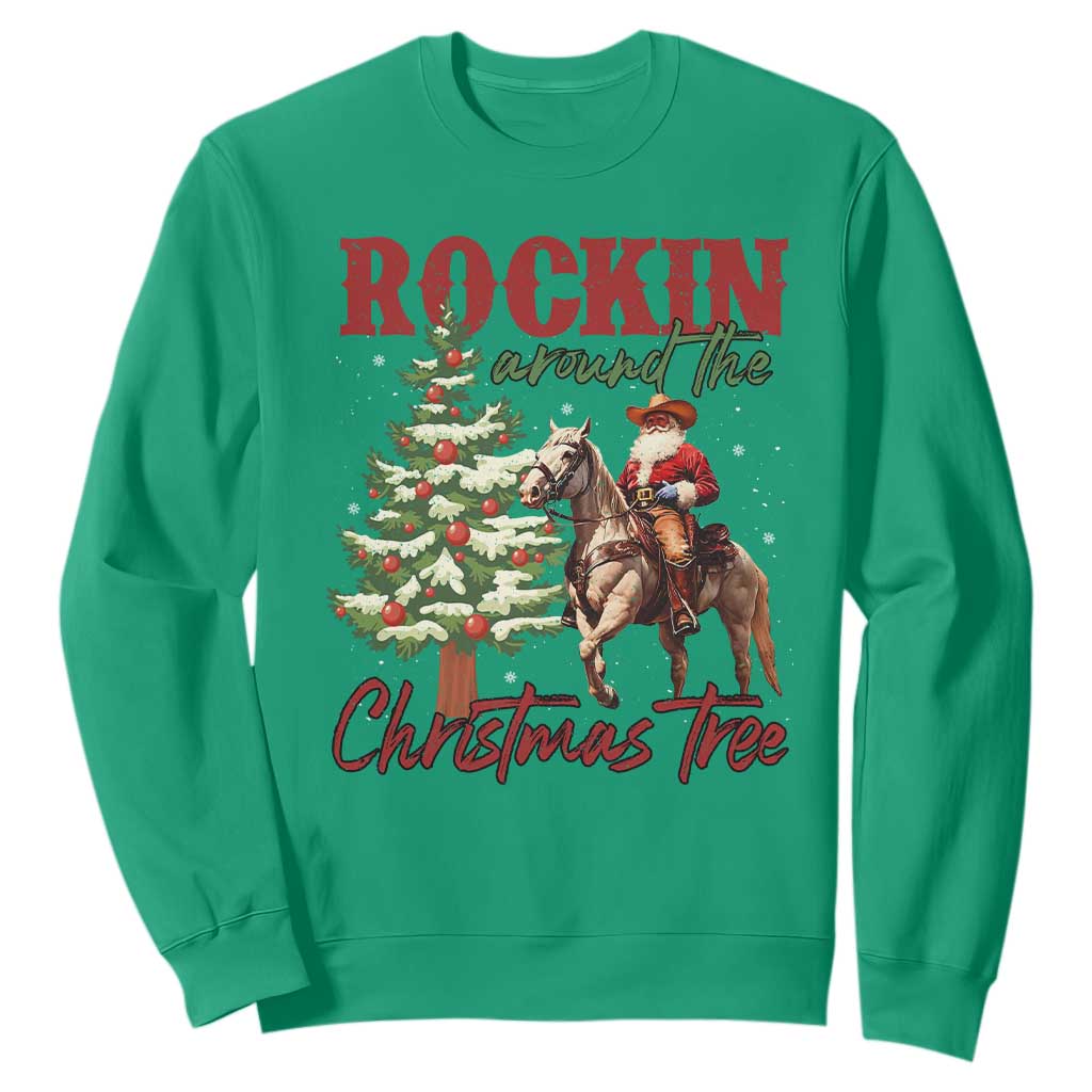 Western Christmas Sweatshirt Vintage 90s Cowboy Santa Claus Xmas Tree - African Pride