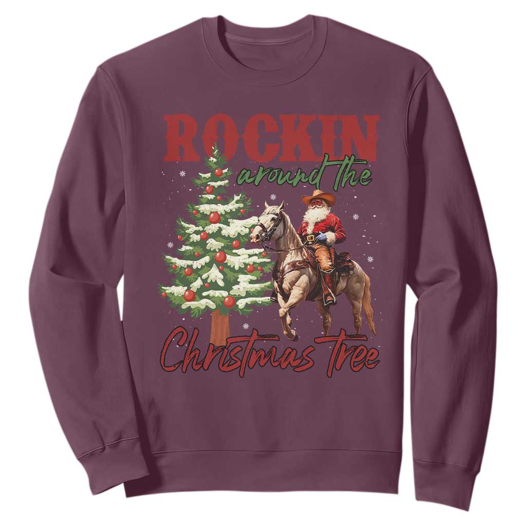 Western Christmas Sweatshirt Vintage 90s Cowboy Santa Claus Xmas Tree - African Pride