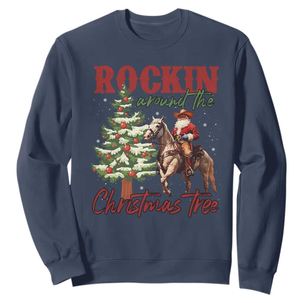 Western Christmas Sweatshirt Vintage 90s Cowboy Santa Claus Xmas Tree - African Pride