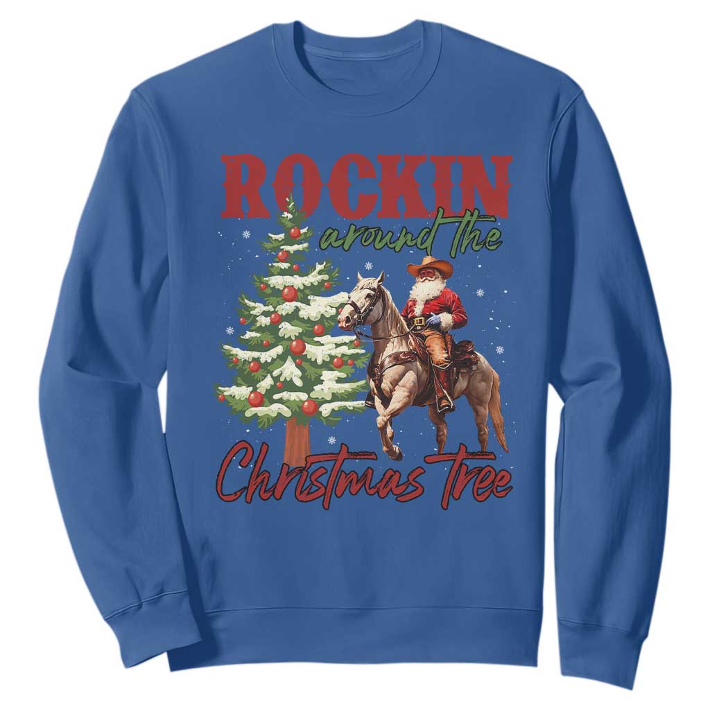 Western Christmas Sweatshirt Vintage 90s Cowboy Santa Claus Xmas Tree - African Pride