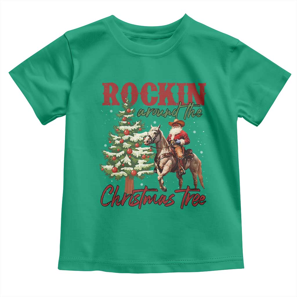 Western Christmas Toddler T Shirt Vintage 90s Cowboy Santa Claus Xmas Tree - African Pride