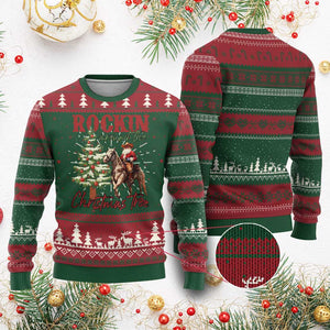 Western Christmas Knit Sweatshirt Vintage 90s Cowboy Santa Claus Xmas Tree - African Pride
