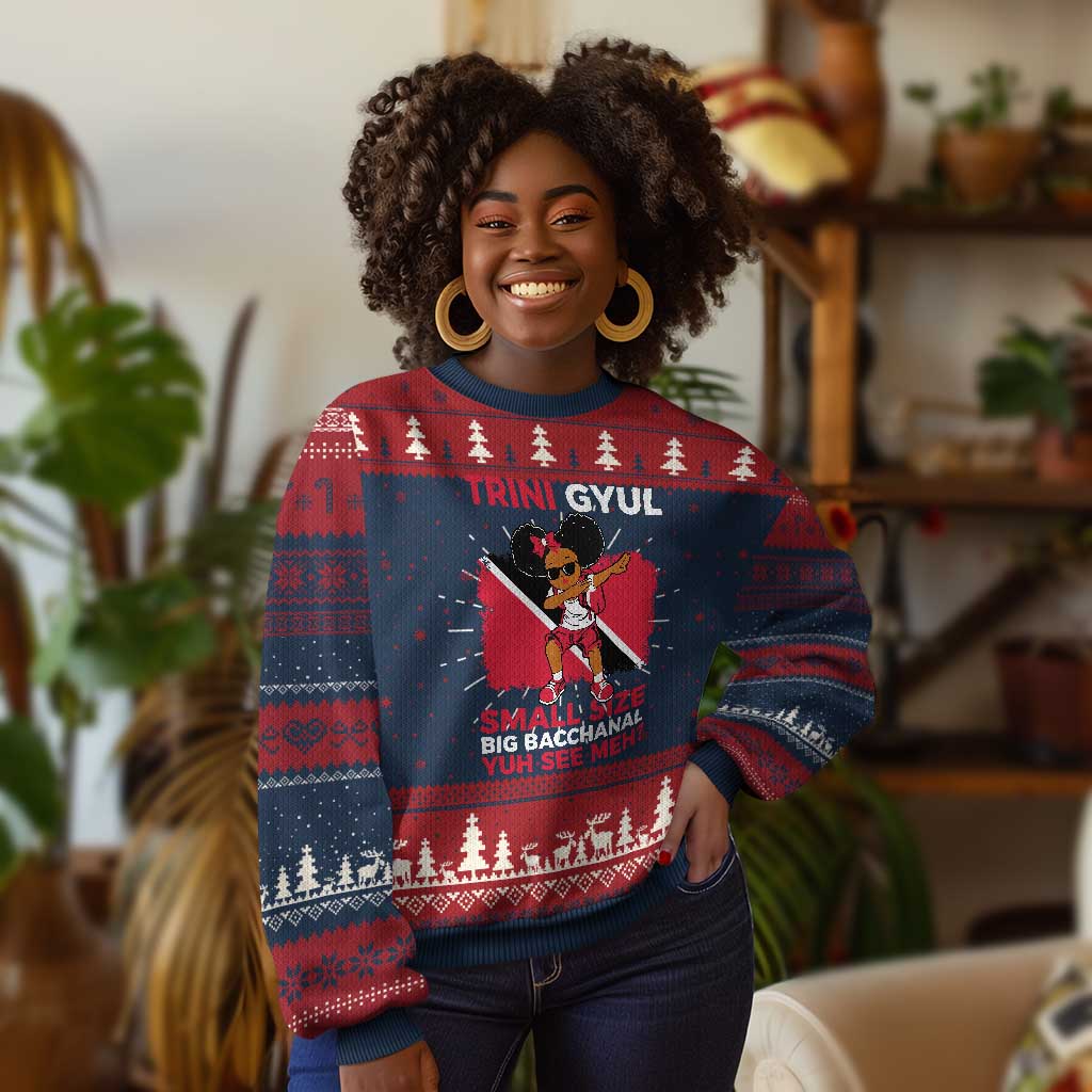 Trini Gyul Knit Sweatshirt Funny Trinidadian Girl Afro Island Girls Caribbean - African Pride