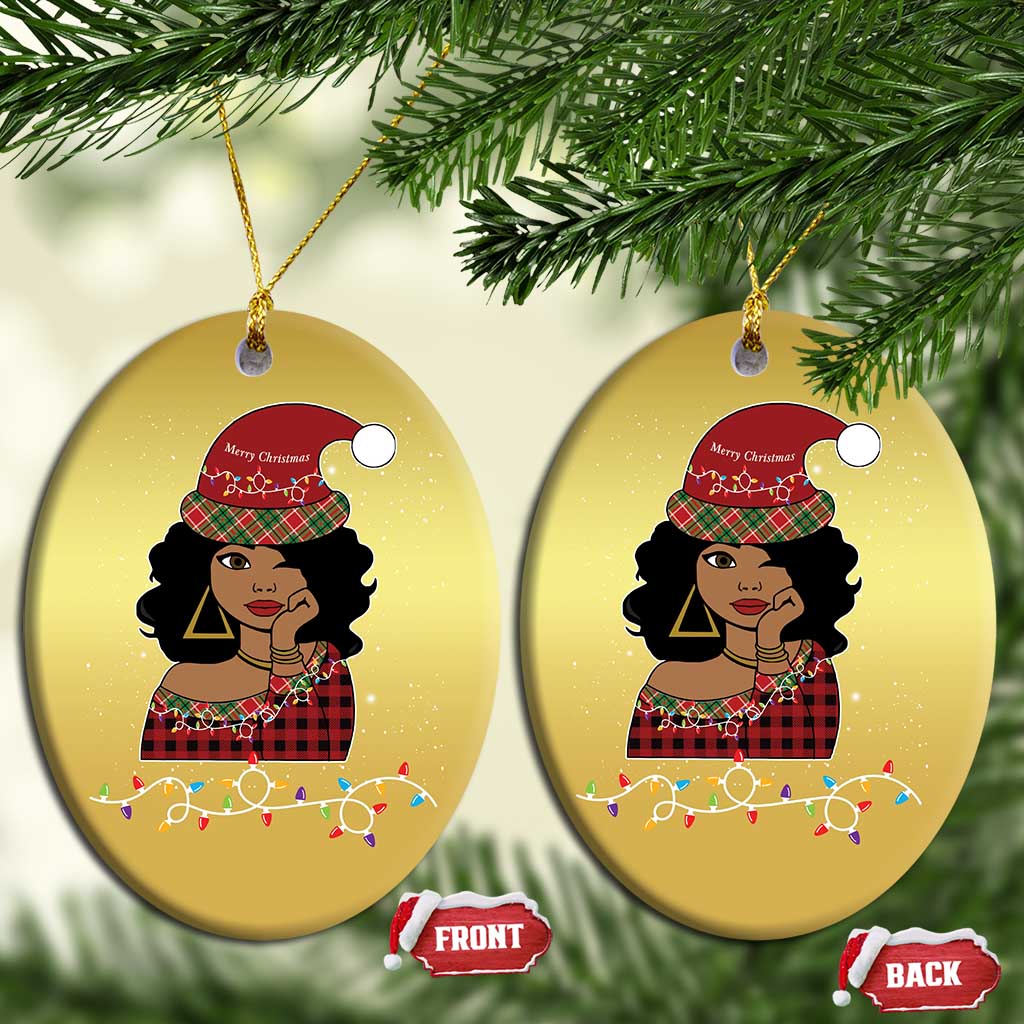 African American Xmas Christmas Ornament Black Santa Sassy Afro Queen Black Woman