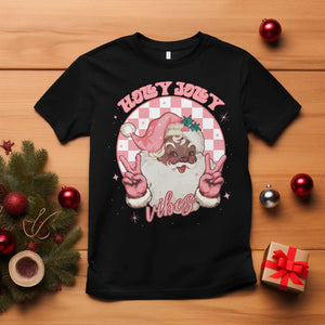 Funny Pink Christmas Retro Black Santa T Shirt Holly Jolly Vibes Checkboards