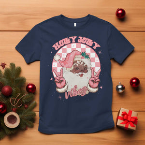 Funny Pink Christmas Retro Black Santa T Shirt Holly Jolly Vibes Checkboards
