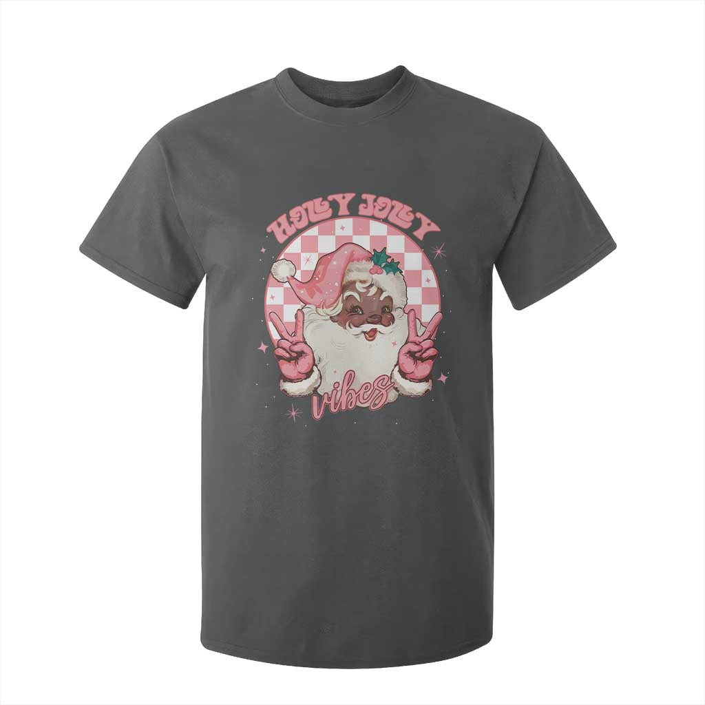Funny Pink Christmas Retro Black Santa T Shirt For Kid Holly Jolly Vibes Checkboards