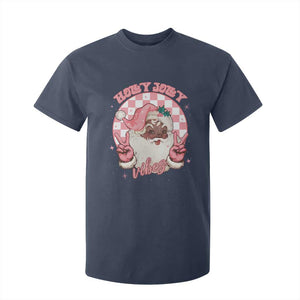 Funny Pink Christmas Retro Black Santa T Shirt For Kid Holly Jolly Vibes Checkboards