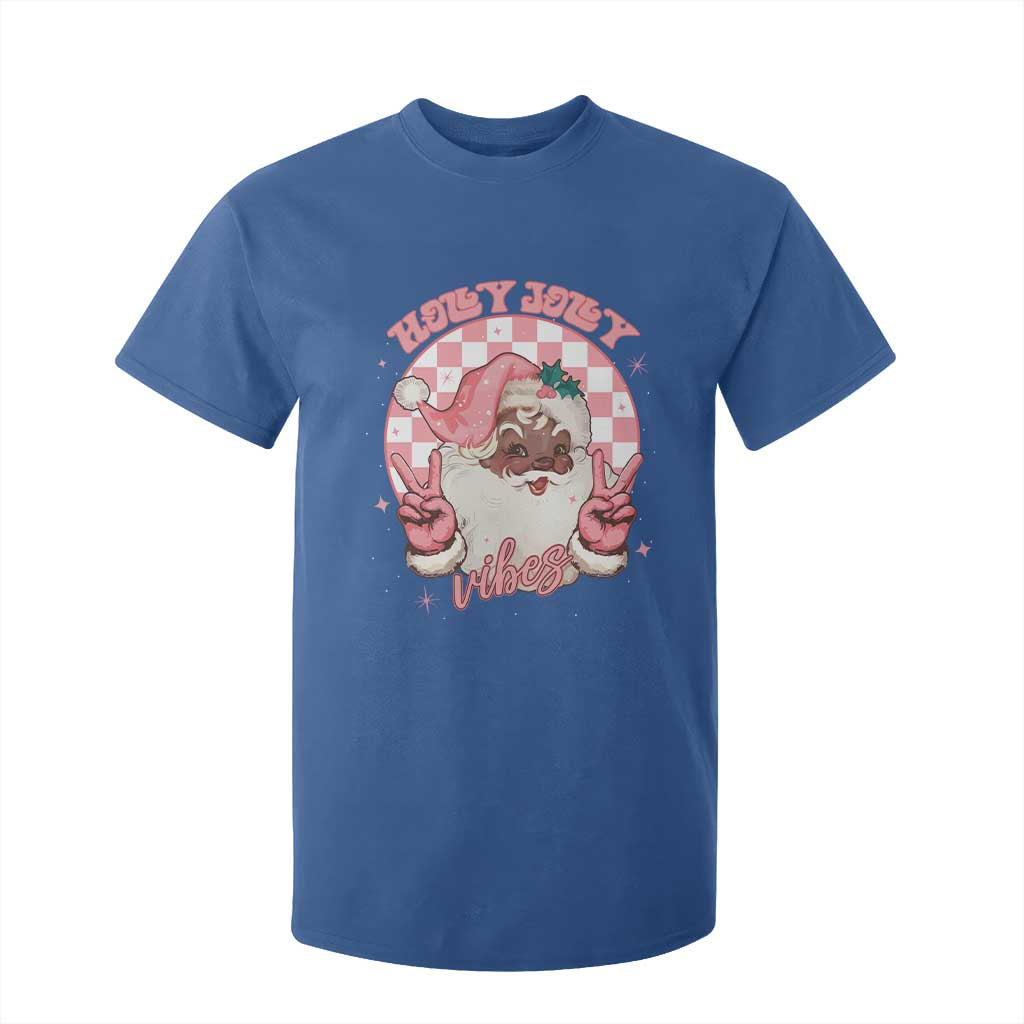 Funny Pink Christmas Retro Black Santa T Shirt For Kid Holly Jolly Vibes Checkboards