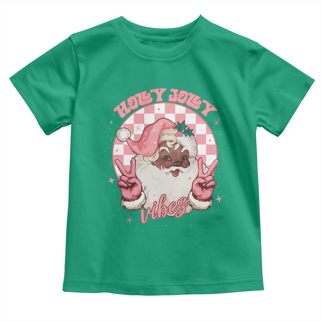 Funny Pink Christmas Retro Black Santa Toddler T Shirt Holly Jolly Vibes Checkboards