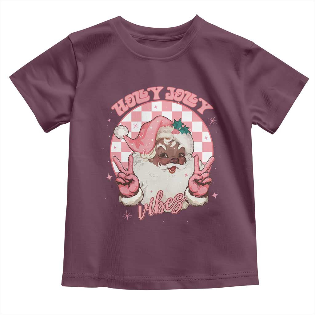 Funny Pink Christmas Retro Black Santa Toddler T Shirt Holly Jolly Vibes Checkboards