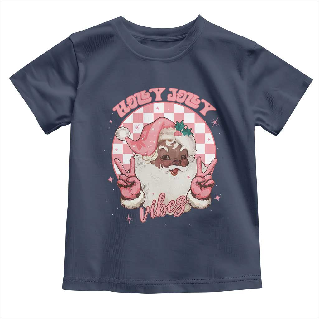 Funny Pink Christmas Retro Black Santa Toddler T Shirt Holly Jolly Vibes Checkboards