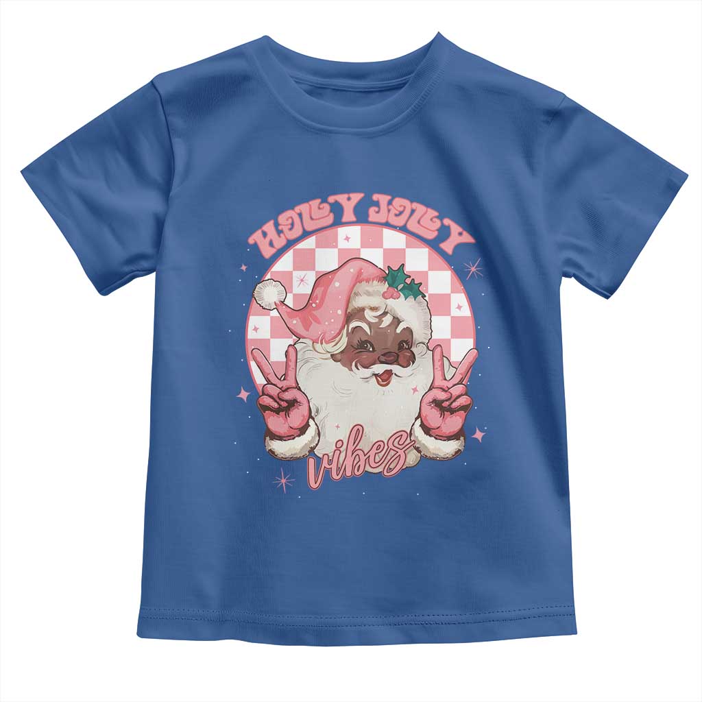 Funny Pink Christmas Retro Black Santa Toddler T Shirt Holly Jolly Vibes Checkboards