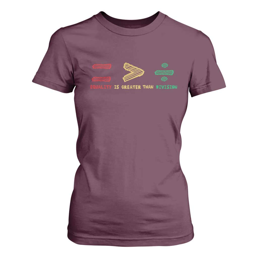 Juneteenth Equality Is Greater Than Division T Shirt For Women Equal Rights Math Symbol