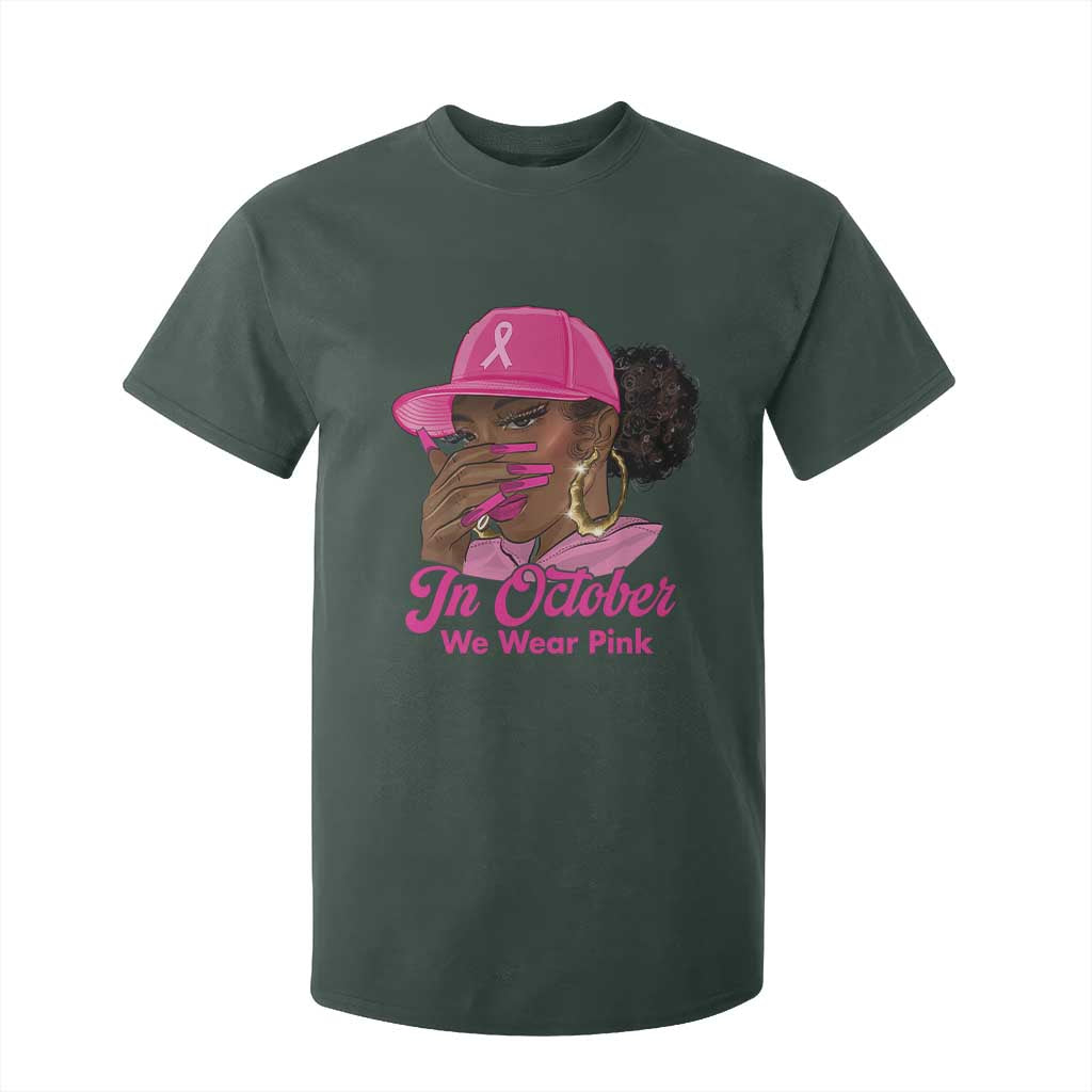 In October We Wear Pink T Shirt For Kid Black Women Breast Cancer Awareness - African Pride