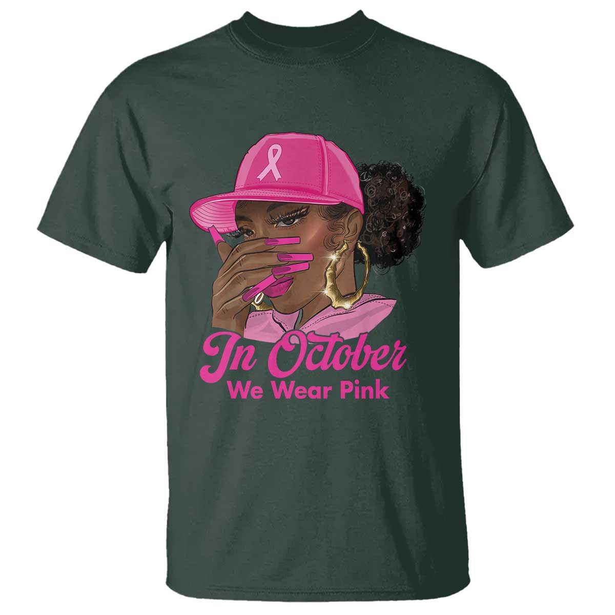 In October We Wear Pink T Shirt Black Women Breast Cancer Awareness - African Pride