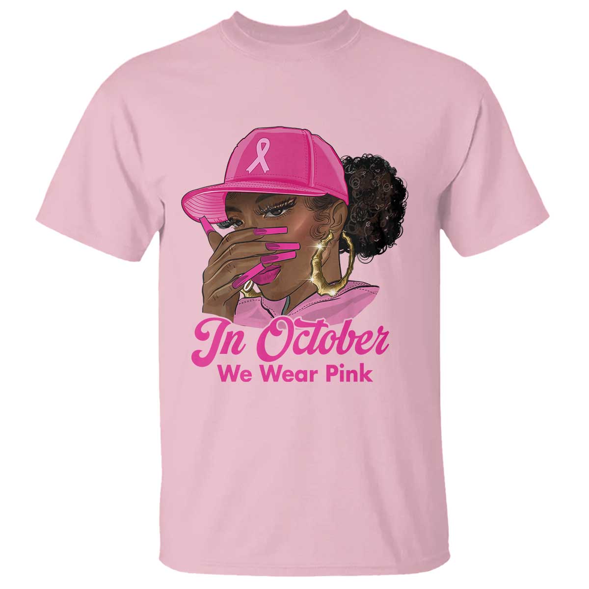 In October We Wear Pink T Shirt Black Women Breast Cancer Awareness - African Pride