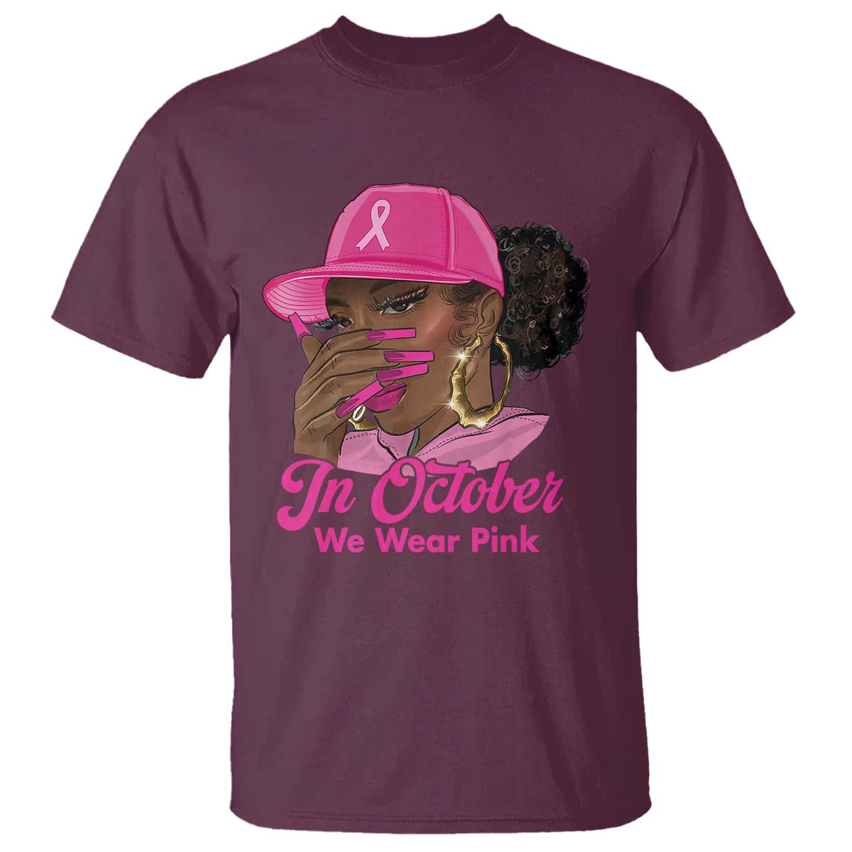 In October We Wear Pink T Shirt Black Women Breast Cancer Awareness - African Pride