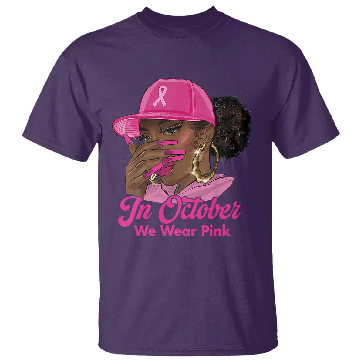 In October We Wear Pink T Shirt Black Women Breast Cancer Awareness - African Pride