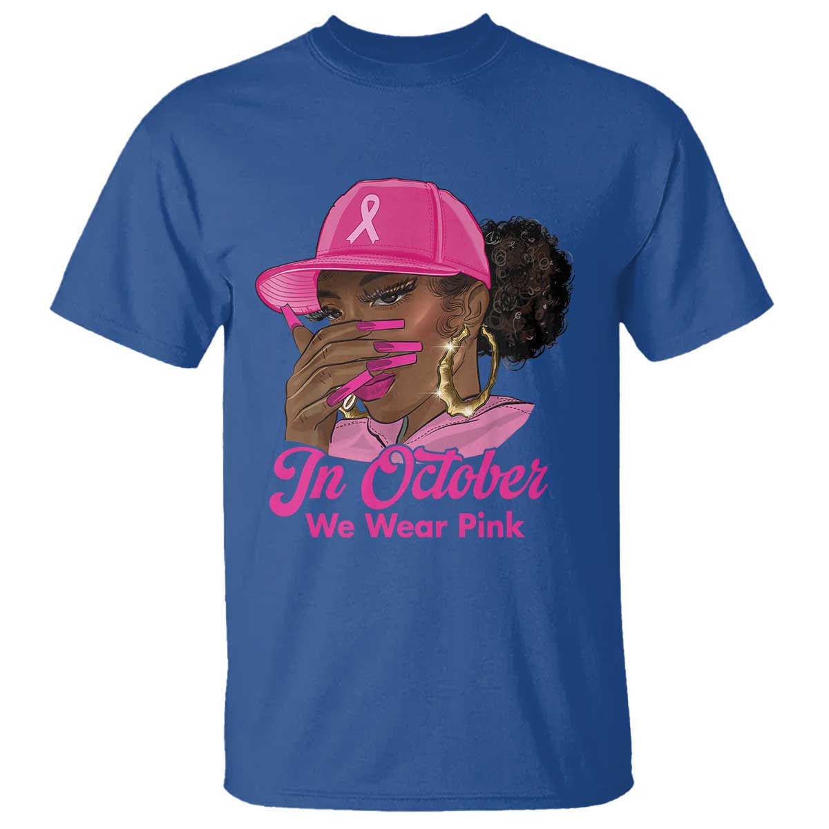 In October We Wear Pink T Shirt Black Women Breast Cancer Awareness - African Pride