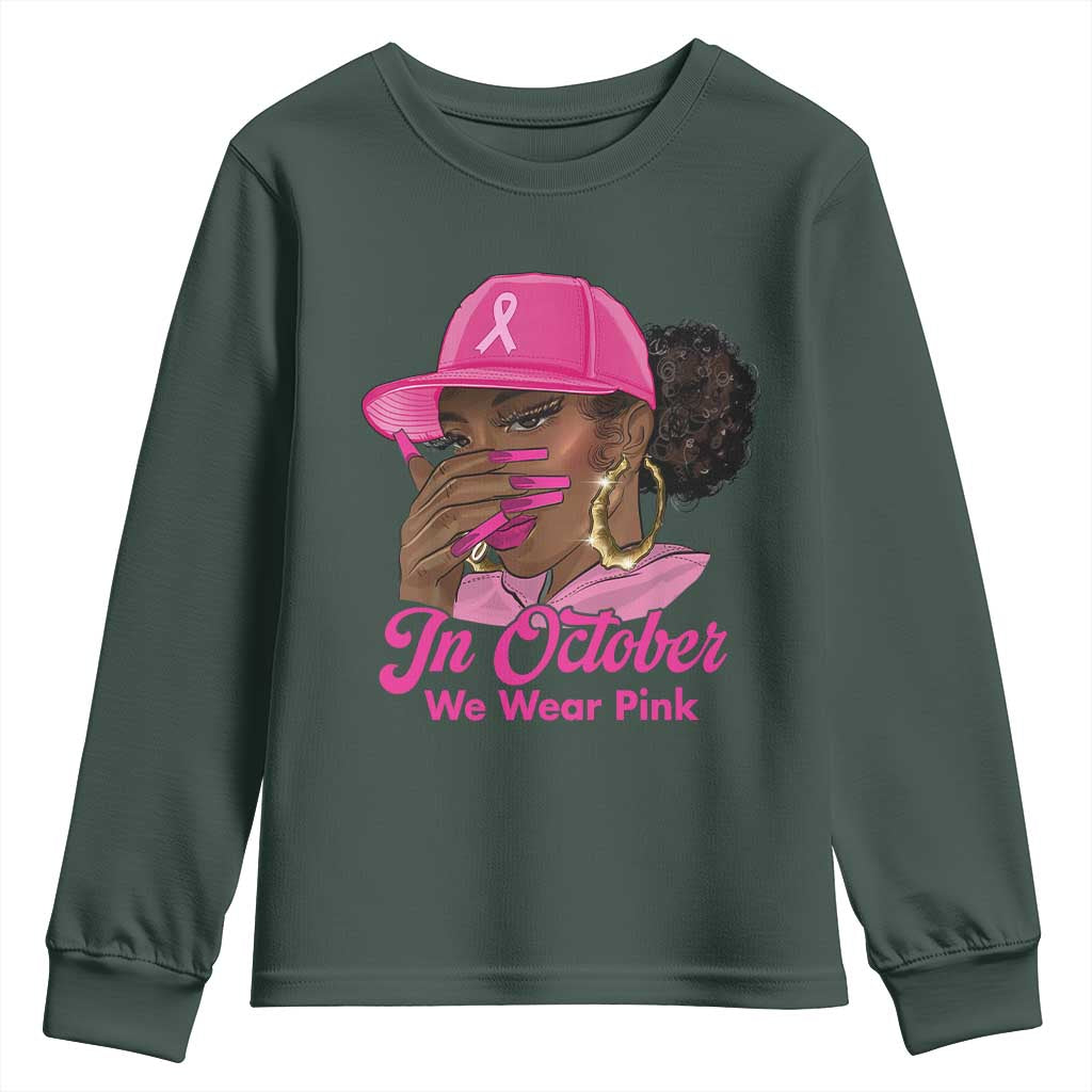 In October We Wear Pink Youth Sweatshirt Black Women Breast Cancer Awareness - African Pride