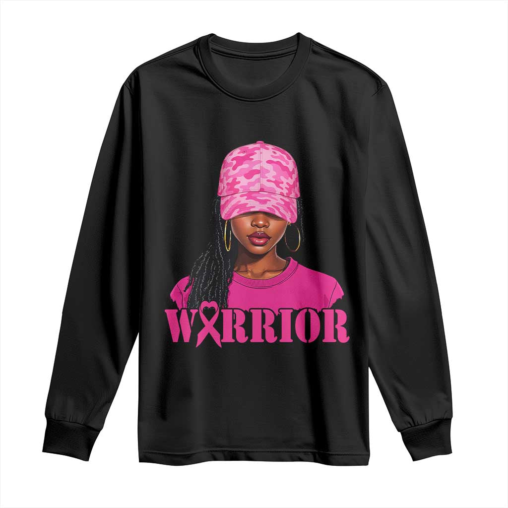 African American Warrior Breast Cancer Long Sleeve Shirt Pink Ribbon - African Pride