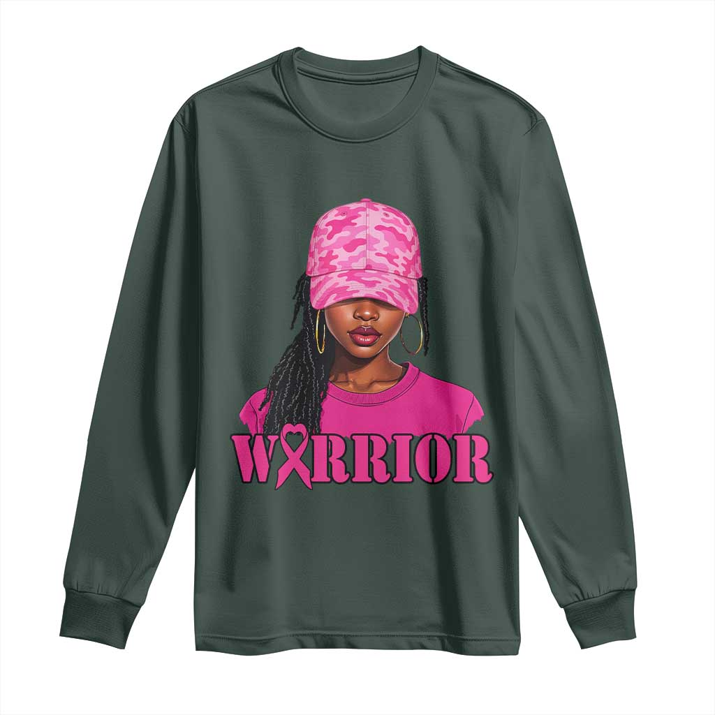 African American Warrior Breast Cancer Long Sleeve Shirt Pink Ribbon - African Pride