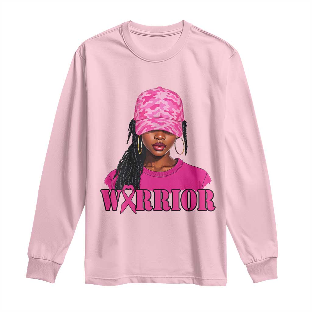 African American Warrior Breast Cancer Long Sleeve Shirt Pink Ribbon - African Pride