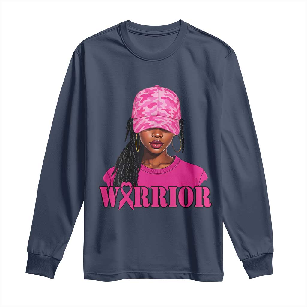 African American Warrior Breast Cancer Long Sleeve Shirt Pink Ribbon - African Pride