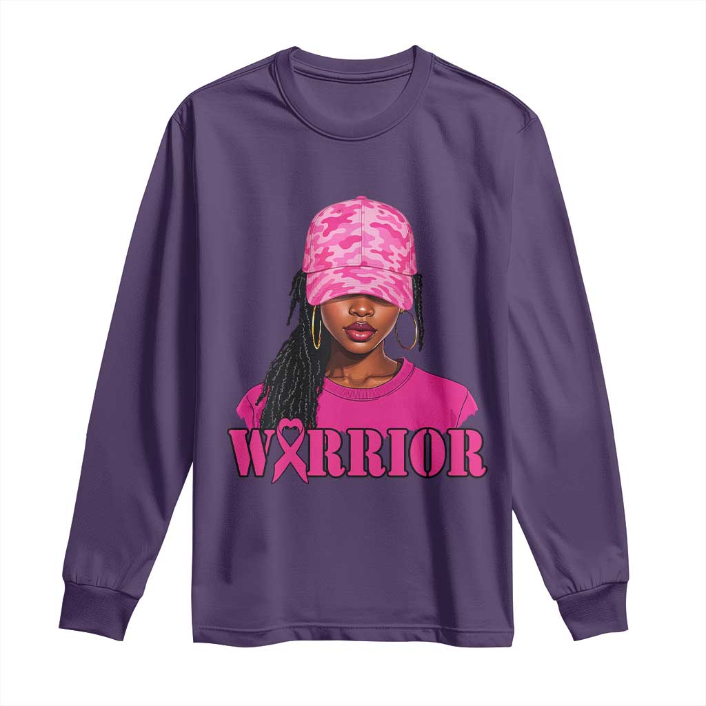 African American Warrior Breast Cancer Long Sleeve Shirt Pink Ribbon - African Pride