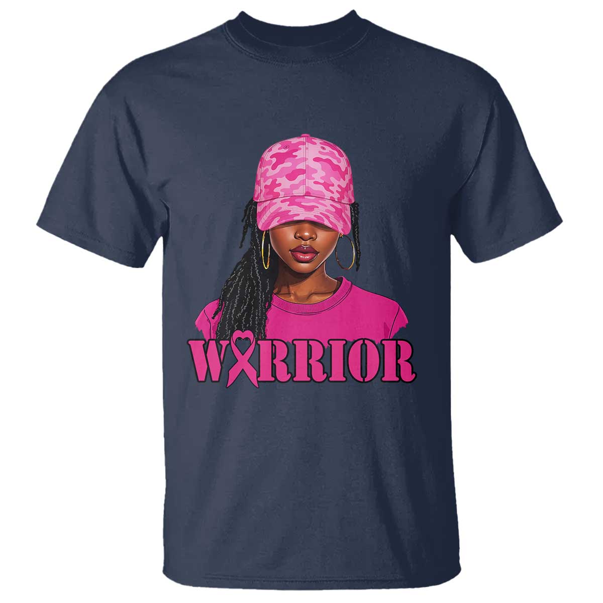African American Warrior Breast Cancer T Shirt Pink Ribbon - African Pride