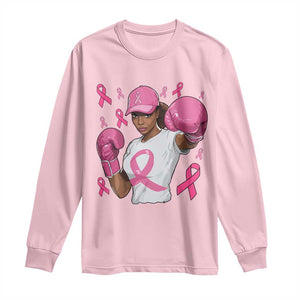 African American Fighter Breast Cancer Awareness Long Sleeve Shirt Pink Ribbon - African Pride