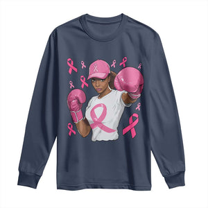 African American Fighter Breast Cancer Awareness Long Sleeve Shirt Pink Ribbon - African Pride