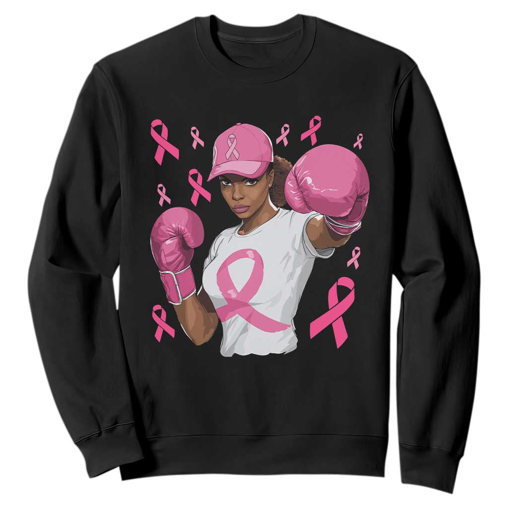 African American Fighter Breast Cancer Awareness Sweatshirt Pink Ribbon - African Pride