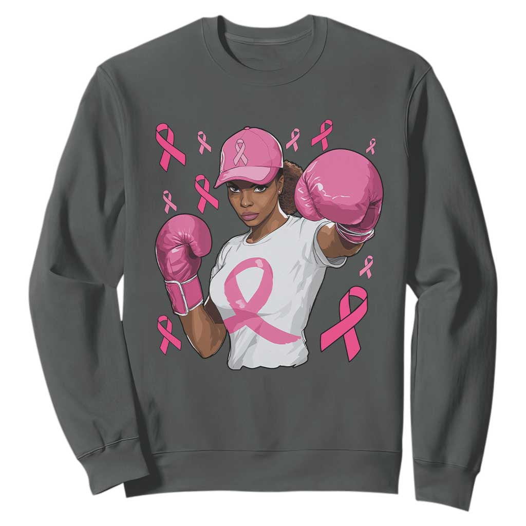 African American Fighter Breast Cancer Awareness Sweatshirt Pink Ribbon - African Pride