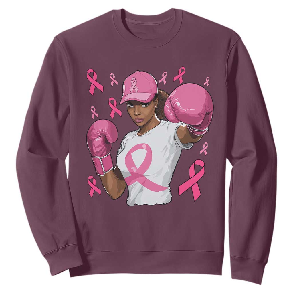 African American Fighter Breast Cancer Awareness Sweatshirt Pink Ribbon - African Pride