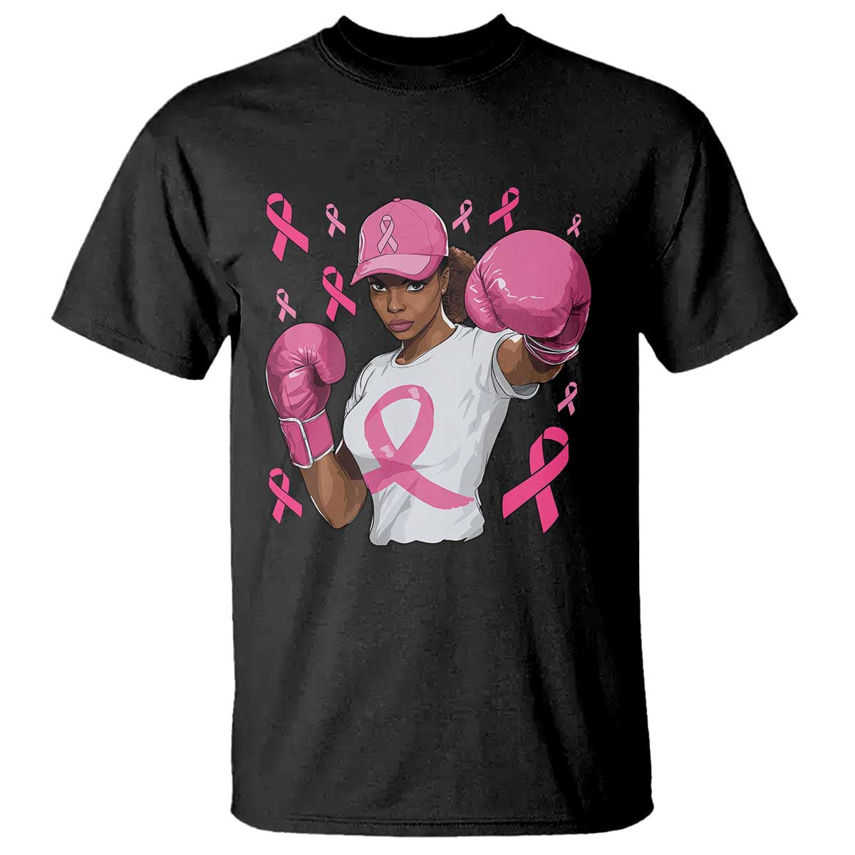 African American Fighter Breast Cancer Awareness T Shirt Pink Ribbon - African Pride